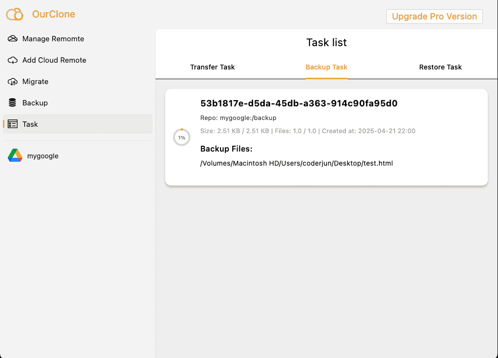 Monitor task in OurClone
