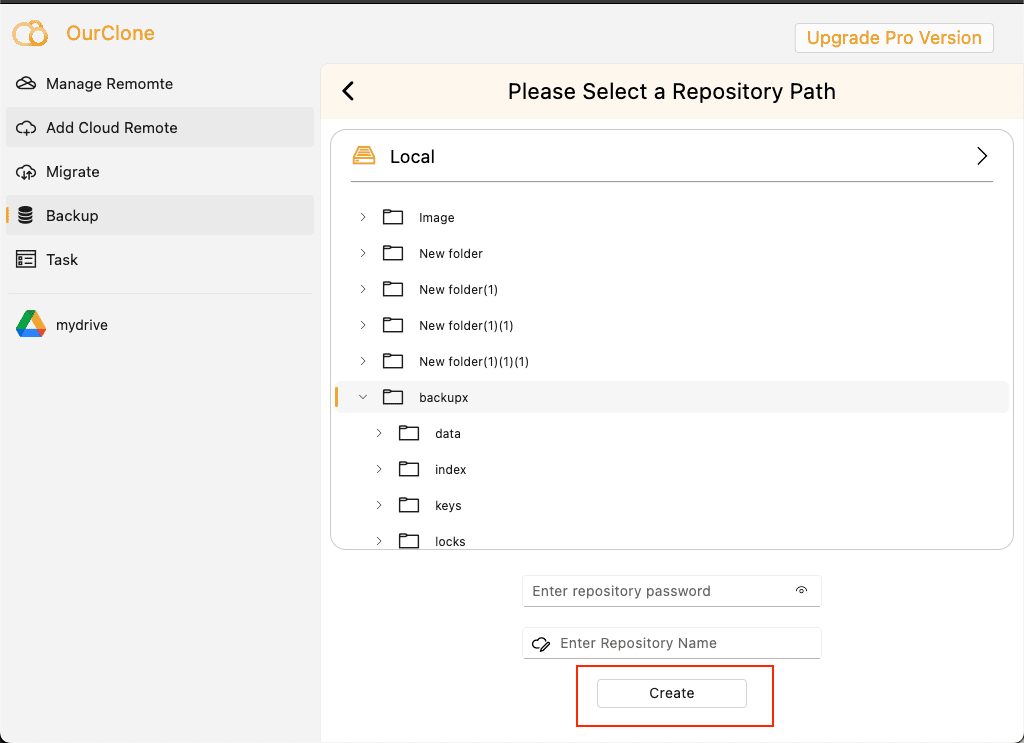 Set Backup Path and Encryption for Google Drive