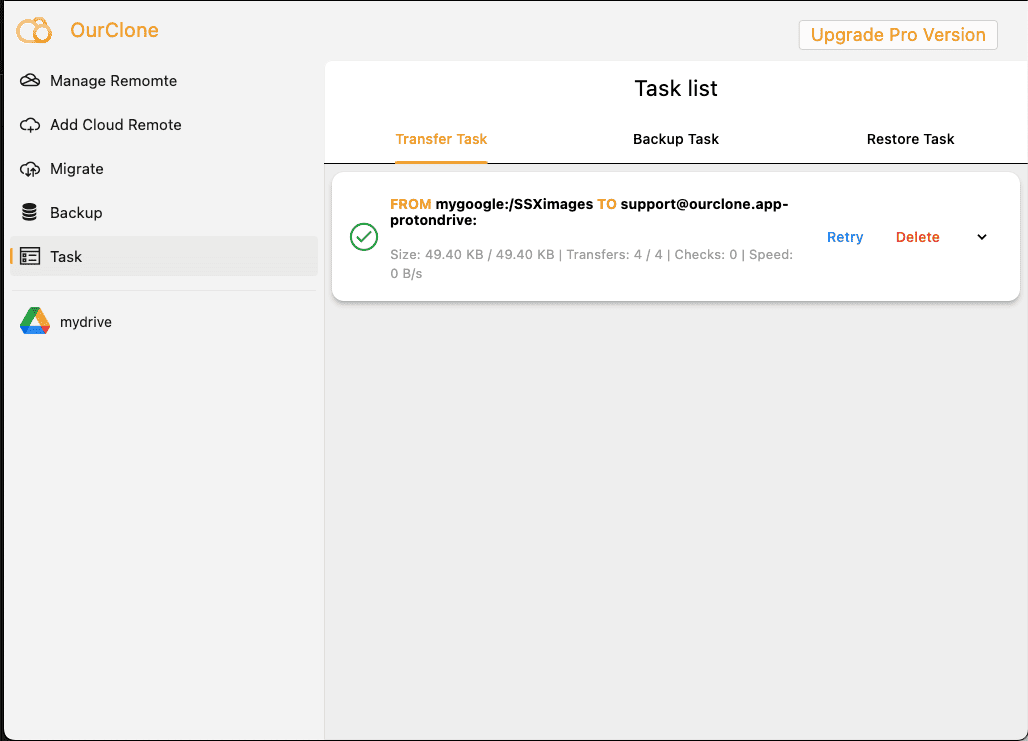 Track Backup Status in OurClone