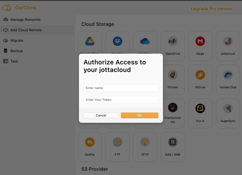 Connect Jottacloud with Token