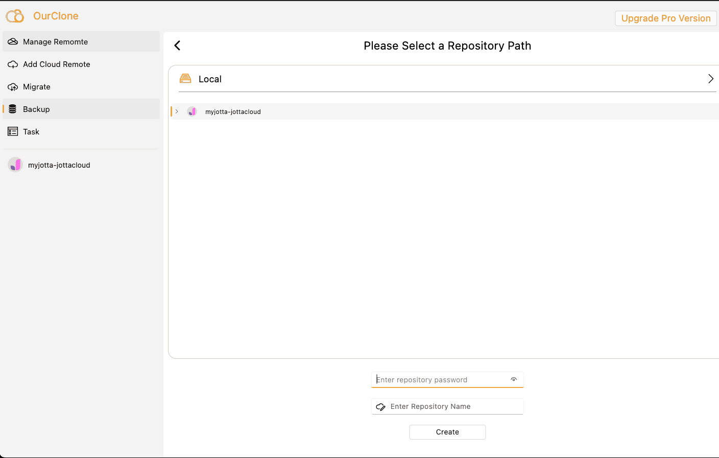 Choose Repository Path in Jottacloud
