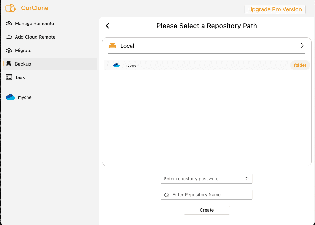 Choose OneDrive Folder and Set Repository Password