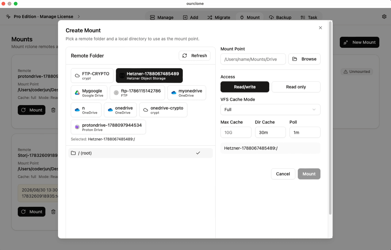 Configure Mount Settings in OurClone