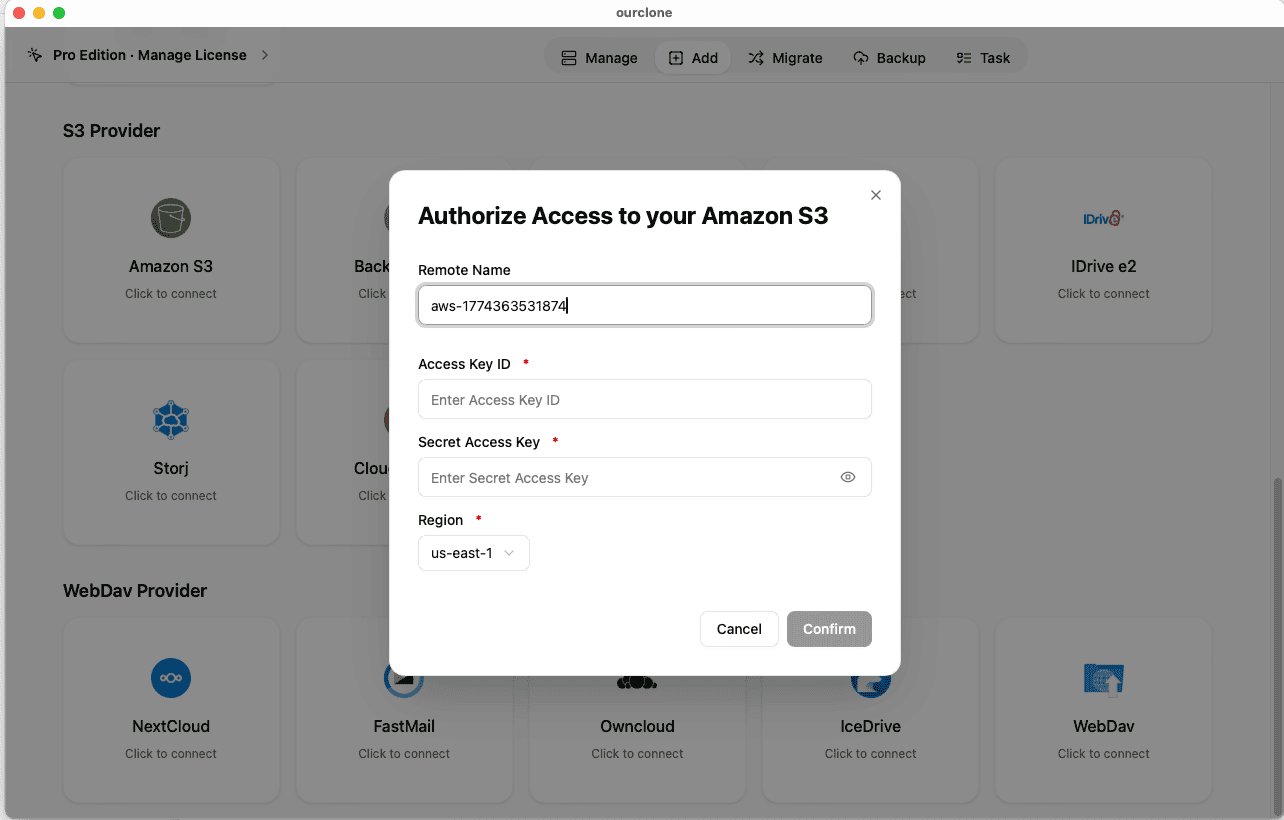 Authorize Amazon S3 in OurClone