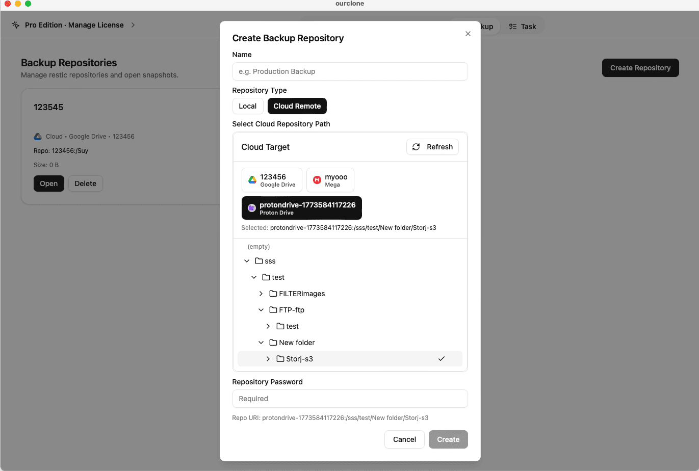 Create Repositroy in Ourclone