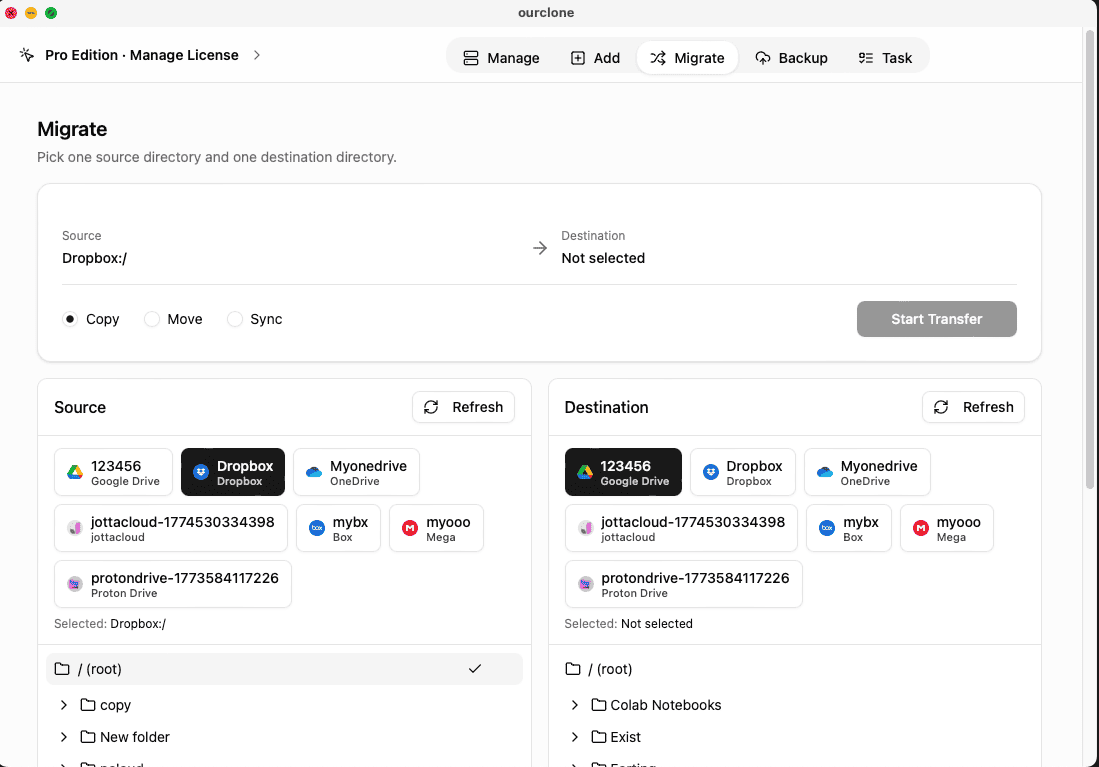 Migration task settings
