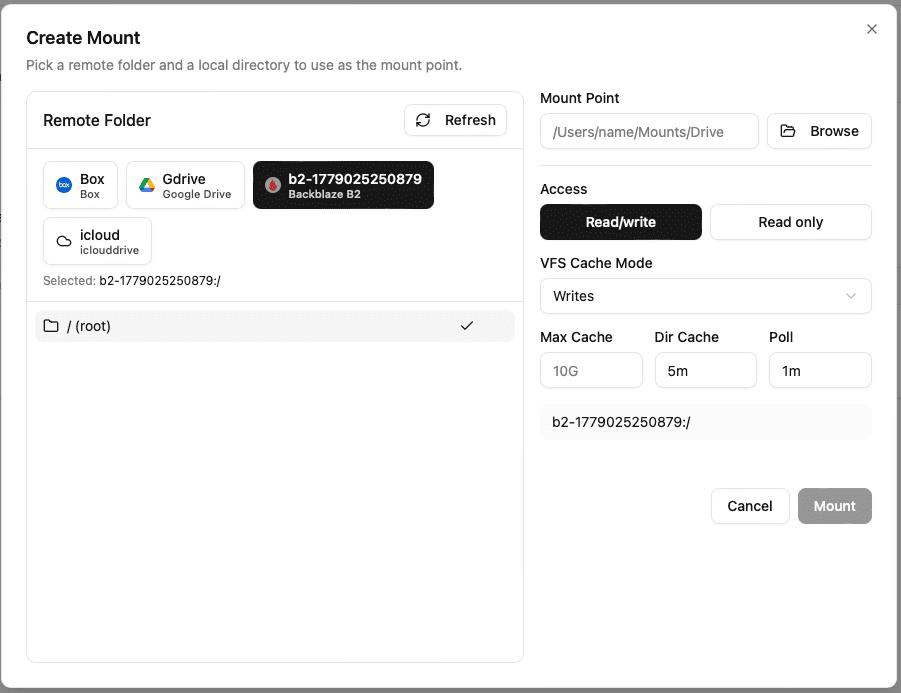 Open New Mount Dialog in OurClone