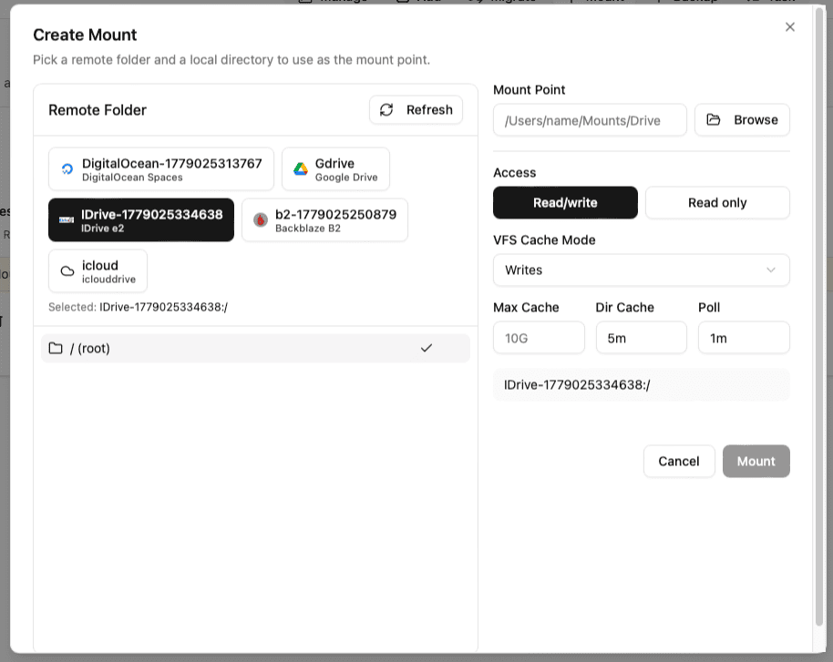 Open New Mount Dialog in OurClone