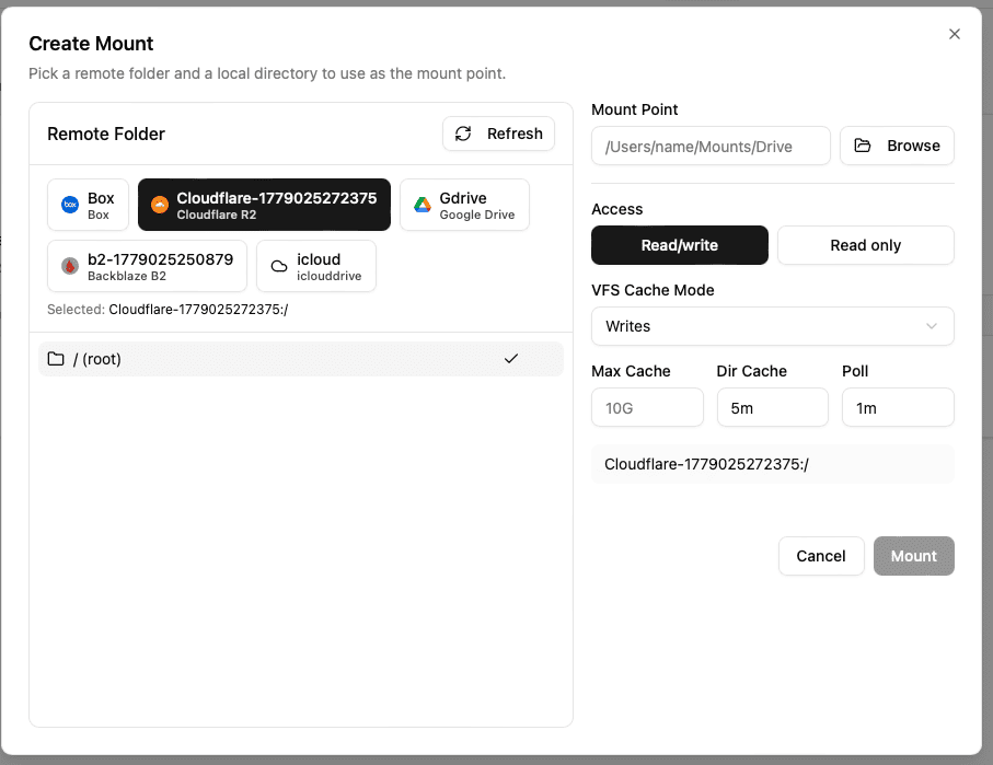 Open New Mount Dialog in OurClone