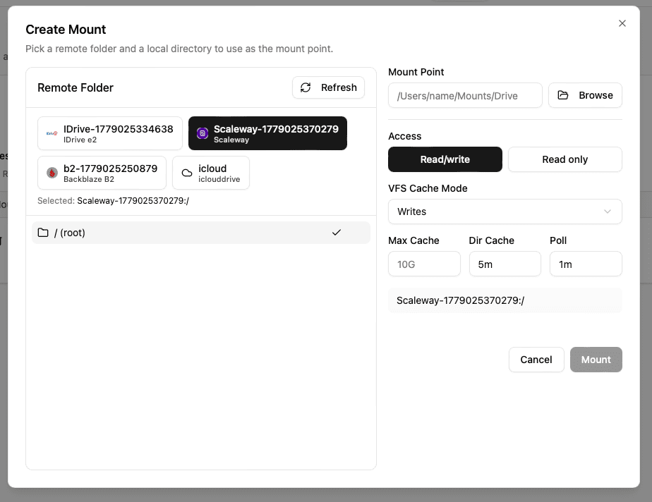Open New Mount Dialog in OurClone