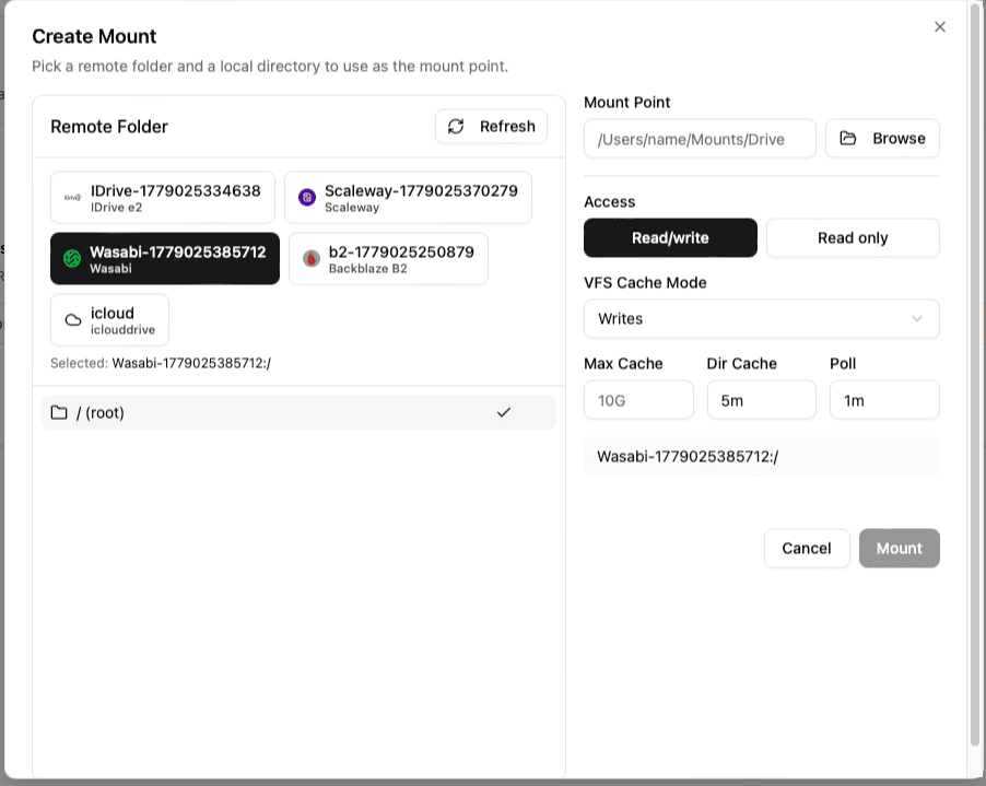 Open New Mount Dialog in OurClone