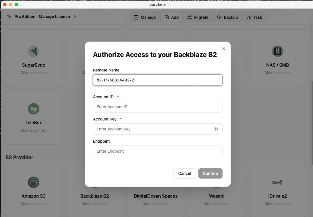 Add Backblaze to OurClone