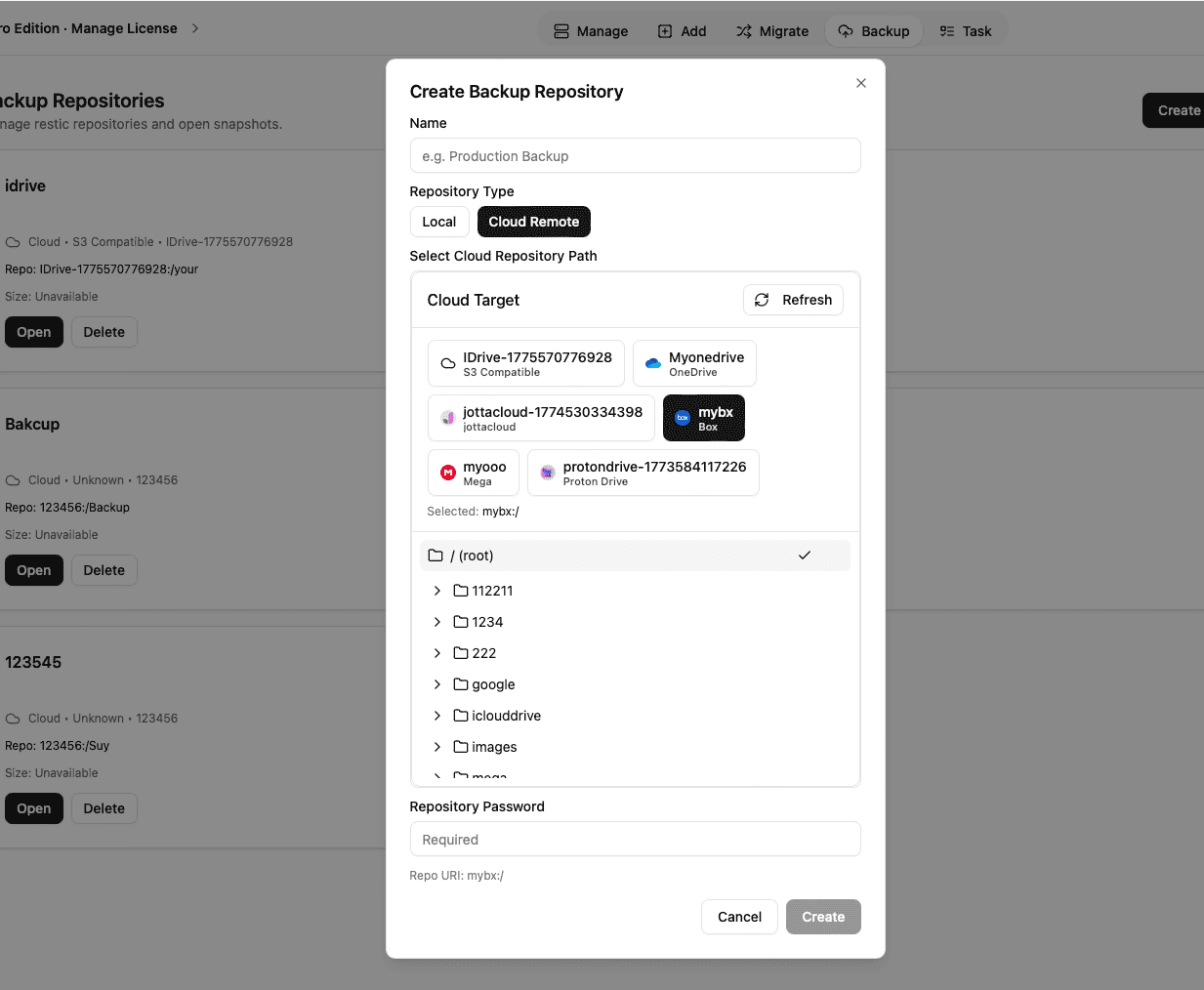 Create Backup Repository for Box