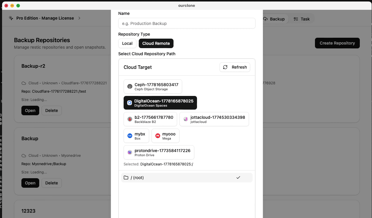 Create a Backup Repository in DigitalOcean Spaces with OurClone