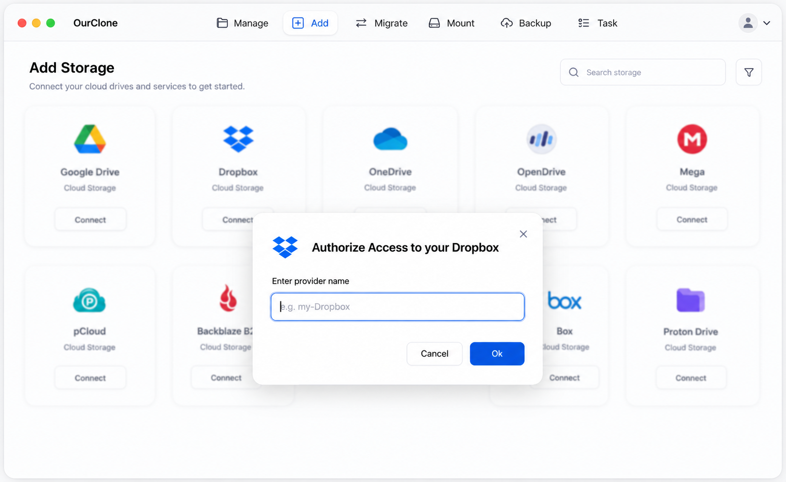 Add Dropbox to OurClone