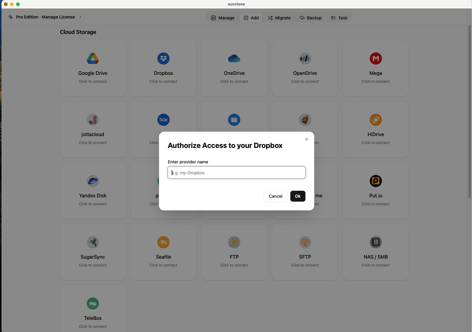 Add Dropbox to OurClone