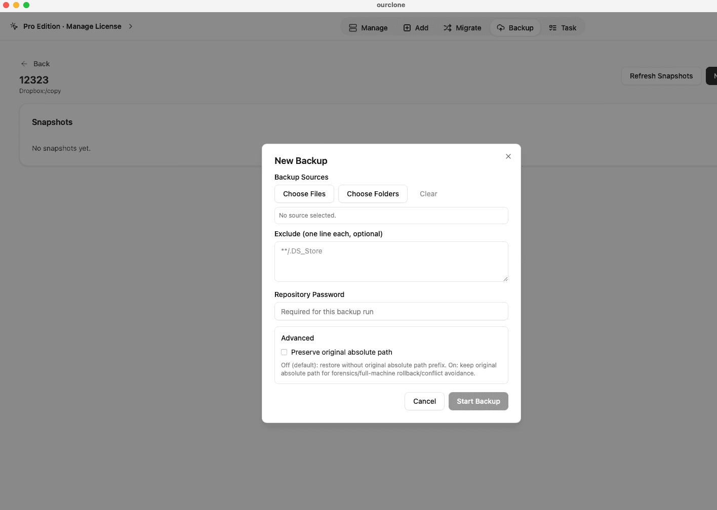 Select Folders to Back Up