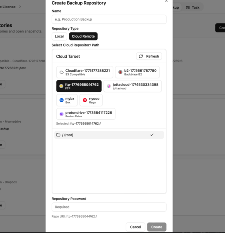 Create Backup Repository for FTP