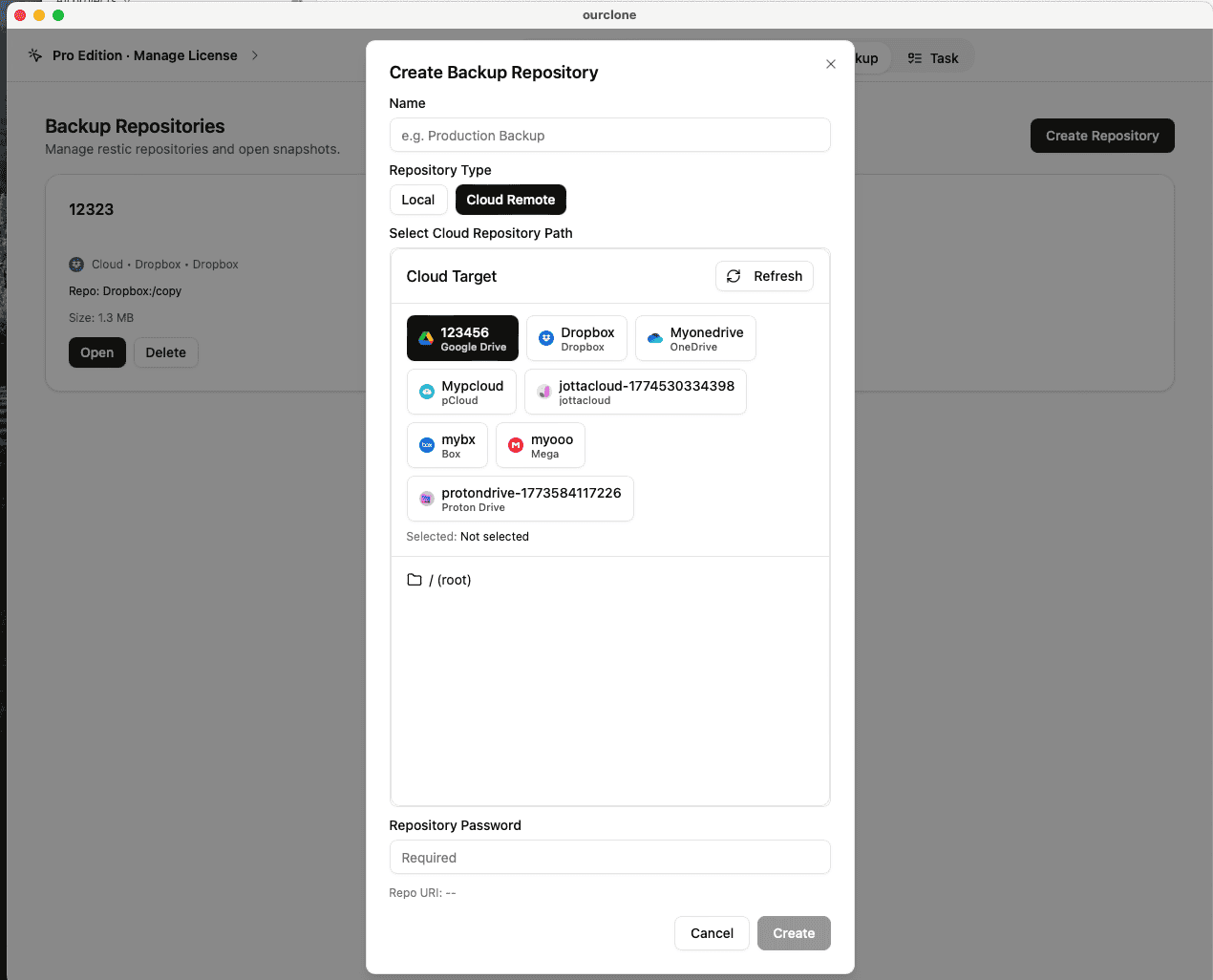 Create repository in OurClone