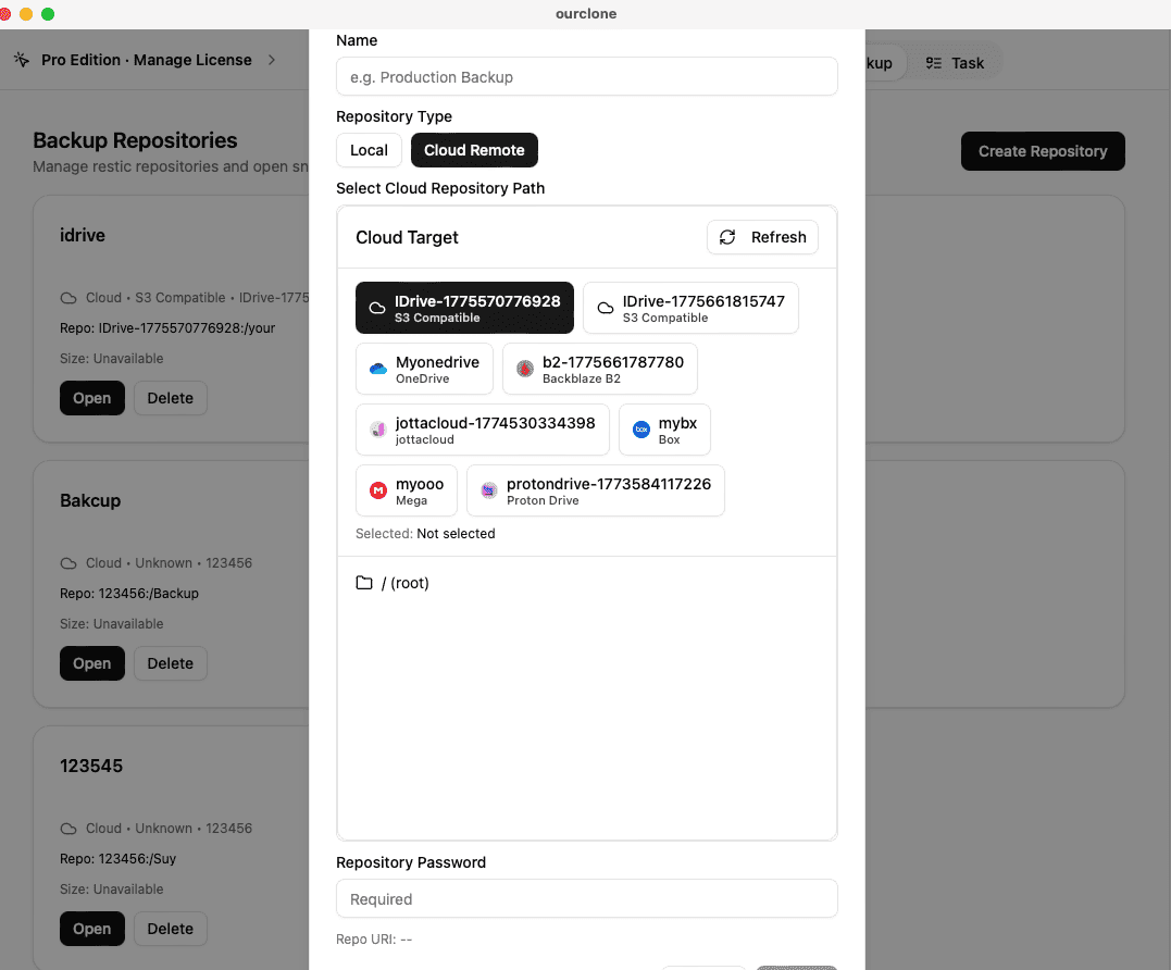 Create Backup Repository for IDrive