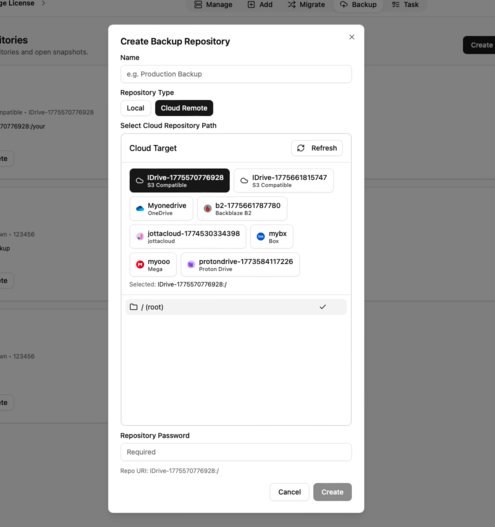 Create Backup Repository for IDrive e2