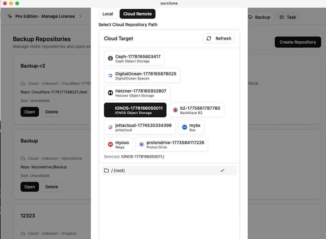 Create a Backup Repository on IONOS Object Storage in OurClone