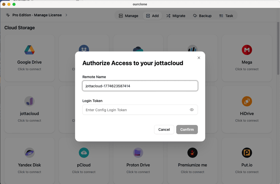 Connect Jottacloud with Token
