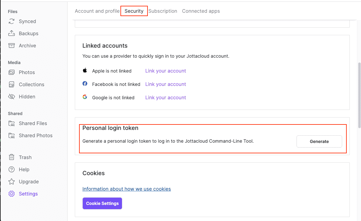 Generate Login Token on Jottacloud