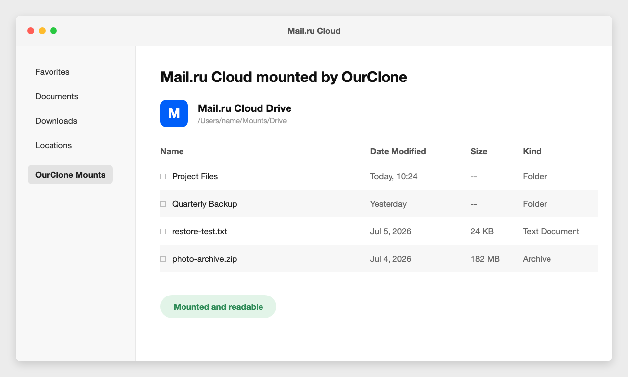 Verify Mail.ru Cloud Mount Sync
