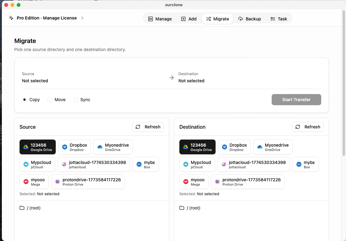 Migration task settings