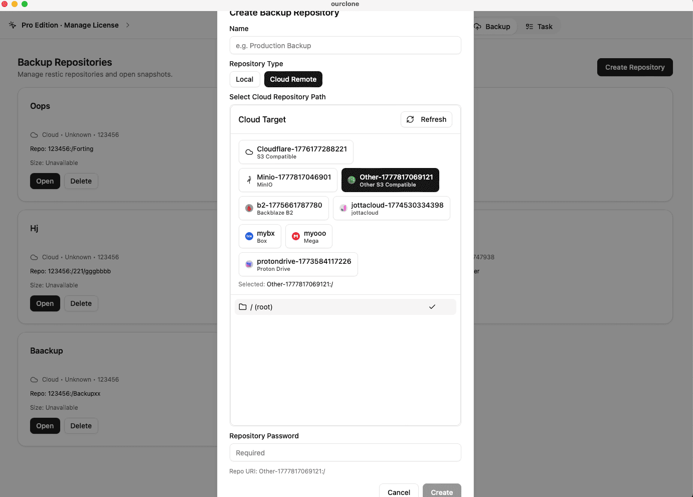 Create a Backup Repository on a generic S3-compatible service in OurClone