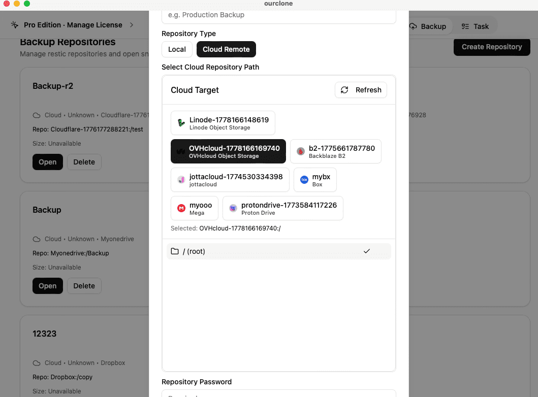 Create a Backup Repository on OVHcloud Object Storage in OurClone