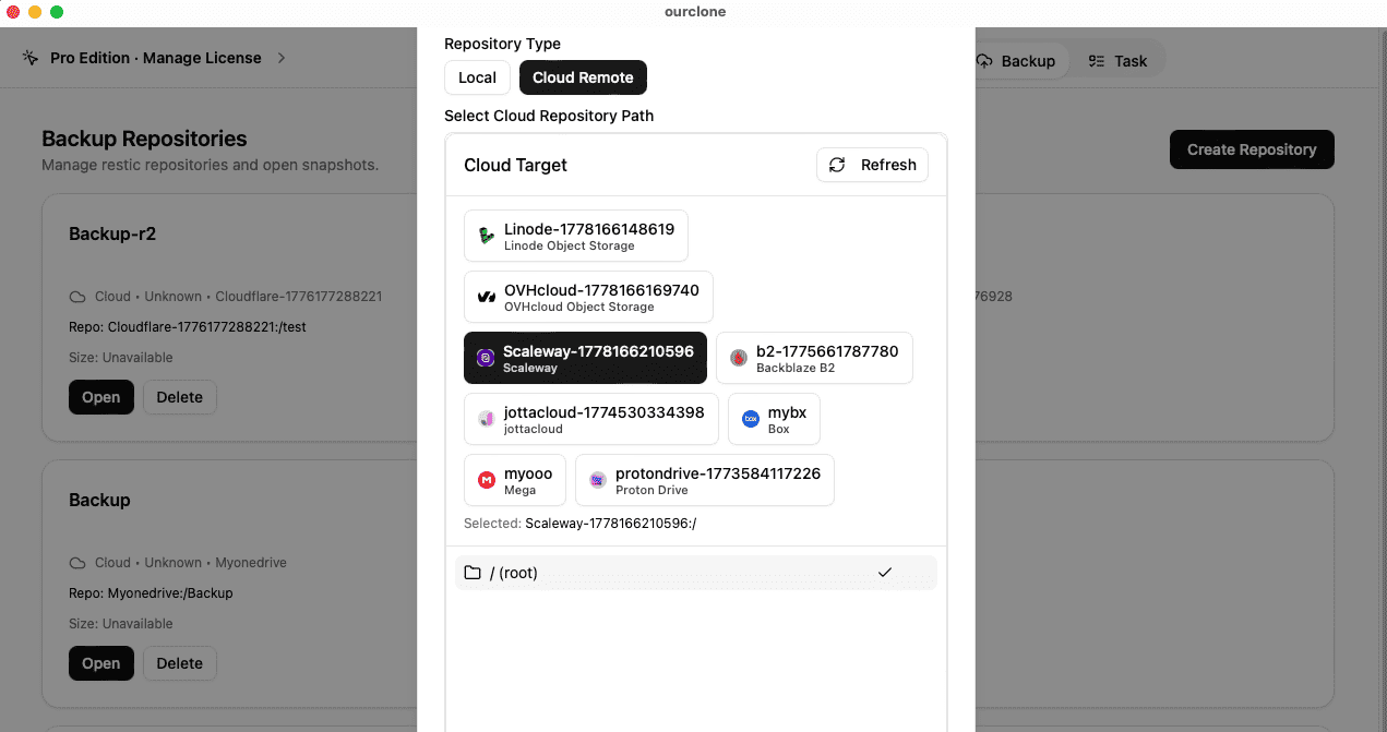 Create a Backup Repository on Scaleway in OurClone