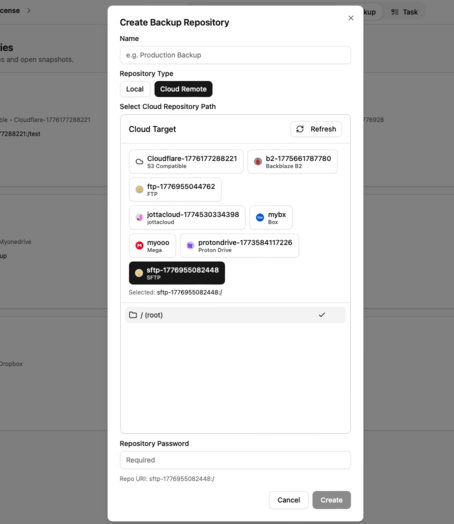 Create Backup Repository for SFTP