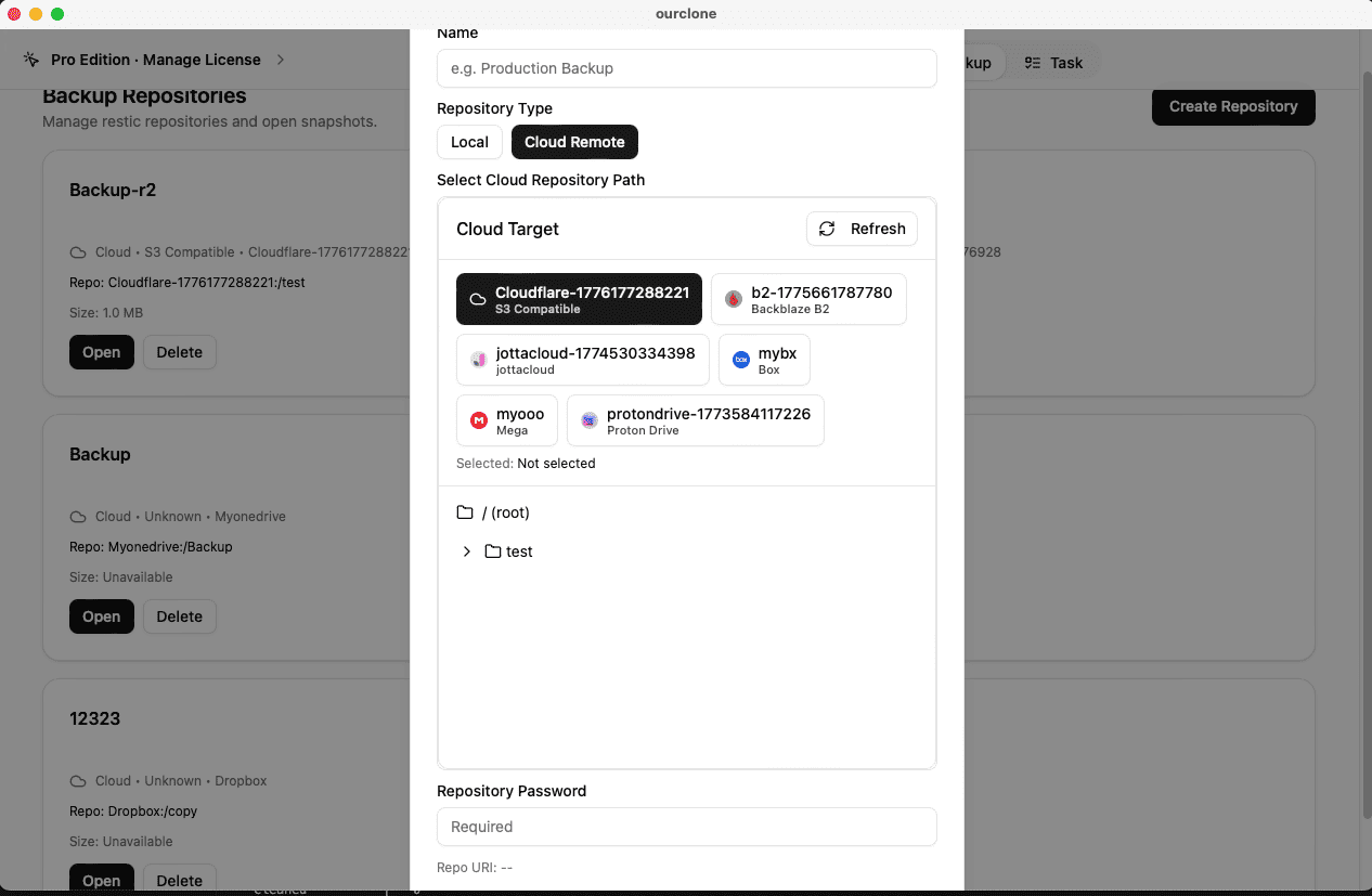 Create Backup Repository for Storj