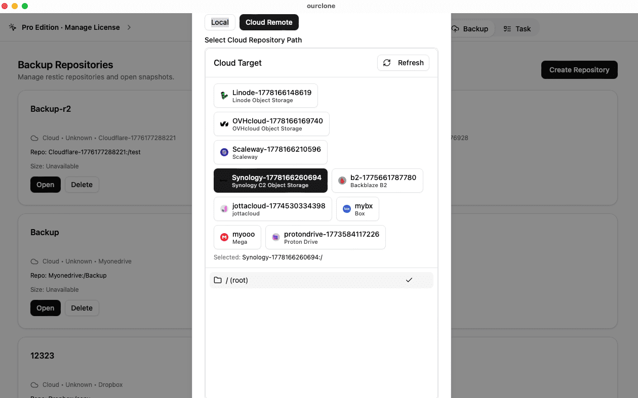 Create a Backup Repository on Synology C2 Object Storage in OurClone