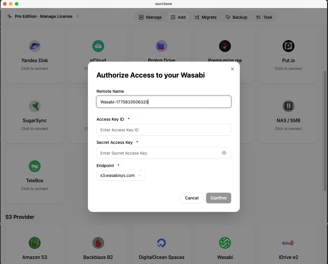 Add Wasabi to OurClone
