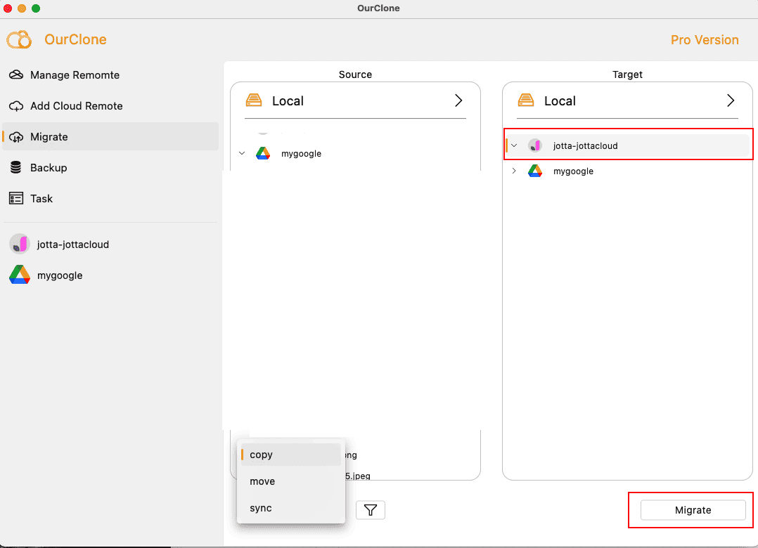 Authorize Jottacloud in OurClone