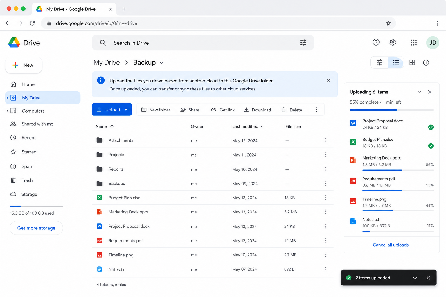 Upload files to Google Drive web interface
