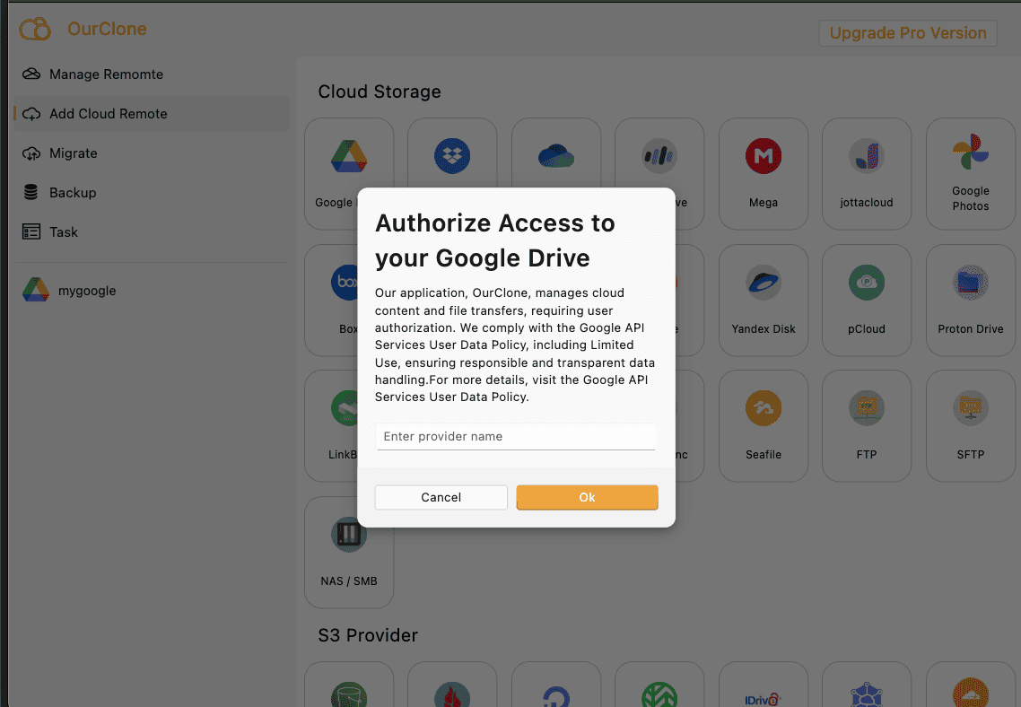 Install and add cloud remote in OurClone