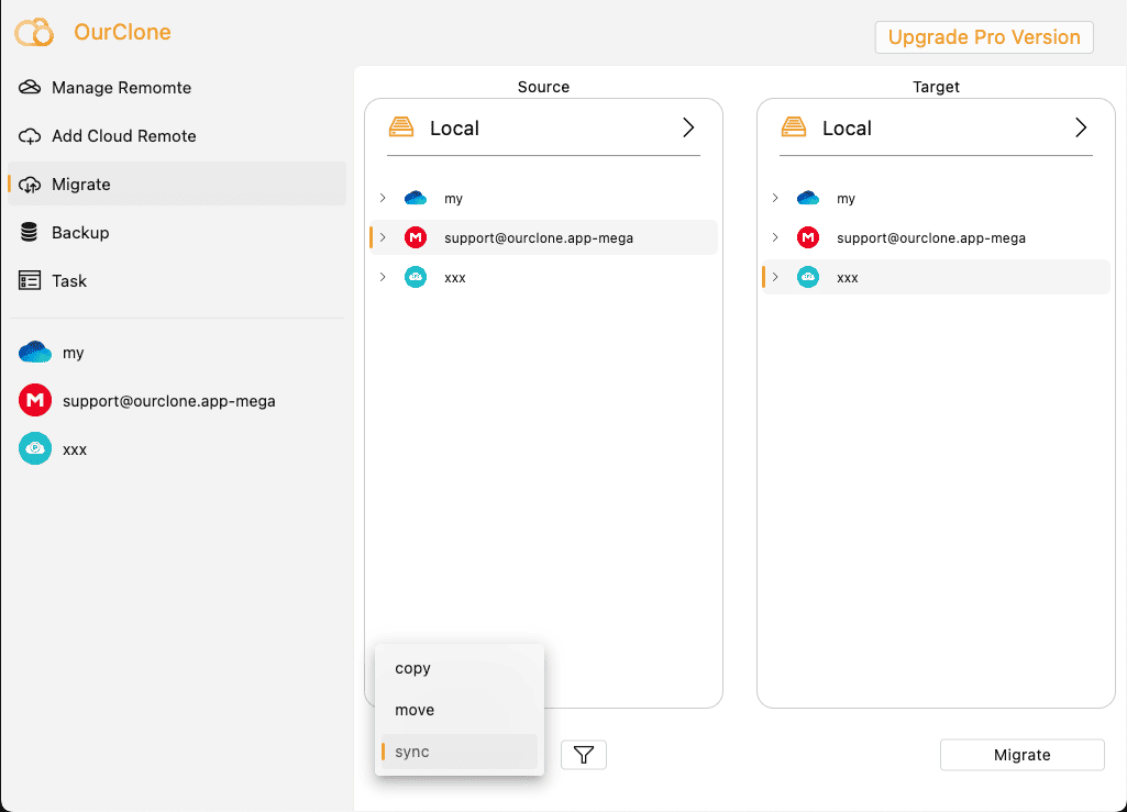 Run MEGA to pCloud Sync Task